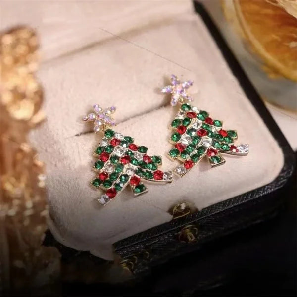 Fashion Christmas Tree Zircon Crystal Star Silver Color Earrings