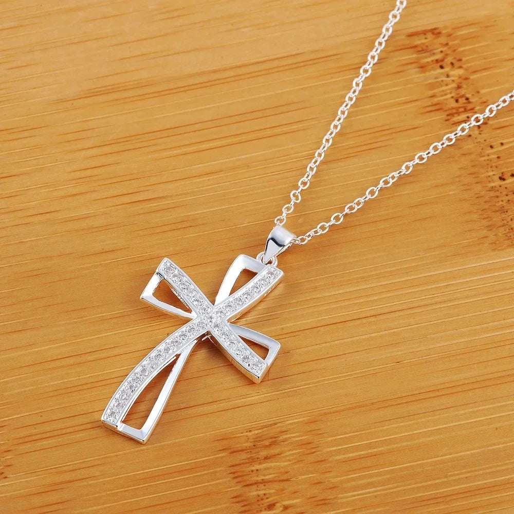 silver necklace charm for women cyrstal Cross