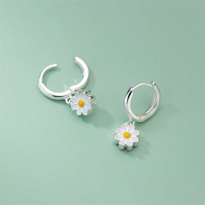 New Daisy Flower Pendant Hoop Earrings For Women