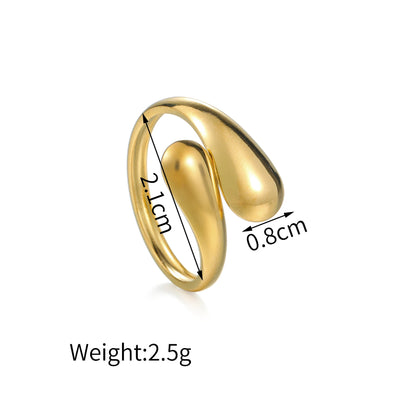 18K Gold Color Stainless Steel Smooth Double Beads Ring For Women Trendy Geometric Wedding Couple Metal Open Rings Jeweliry Gift