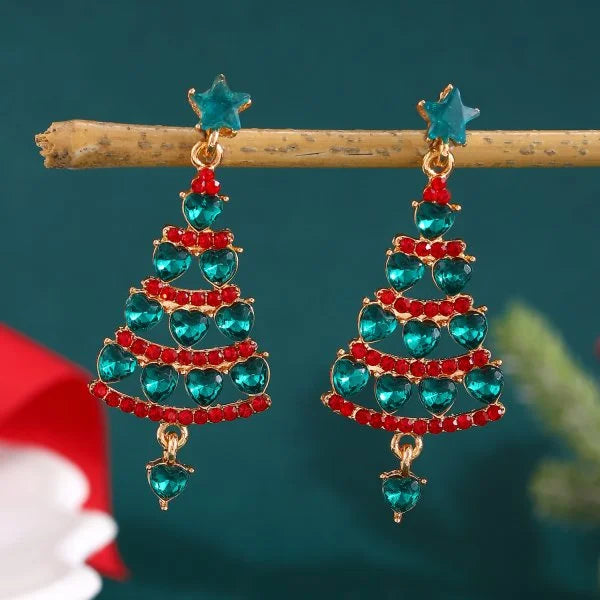 Fashion Christmas Tree Zircon Crystal Star Silver Color Earrings