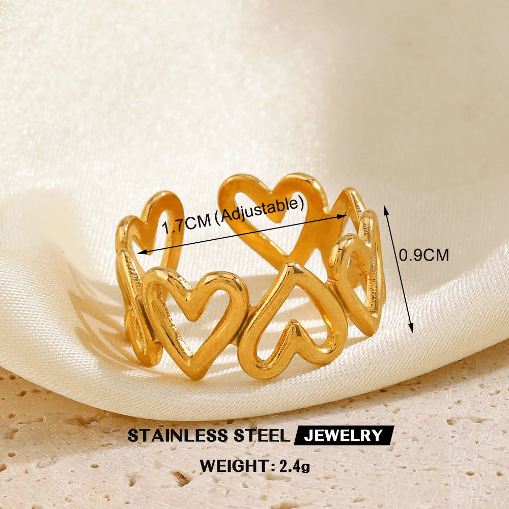 Gold Color Heart Ring Women Metal Finger Hollow