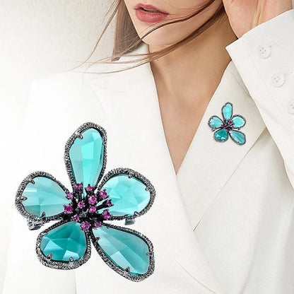 Fashion Crystal Flower Stud Earrings Brooch Ring Jewelry for Women Fashion Girls Vintage Jewelry Party Gift