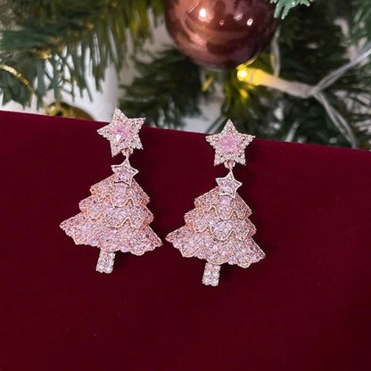 Fashion Christmas Tree Zircon Crystal Star Silver Color Earrings