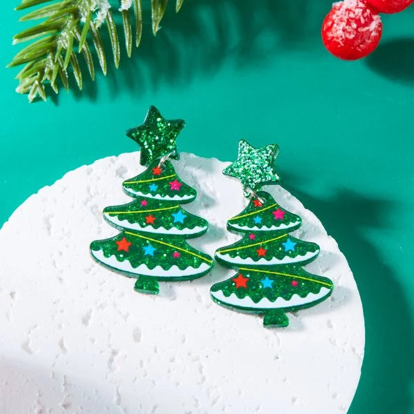 Fashion Christmas Tree Zircon Crystal Star Silver Color Earrings