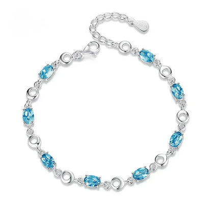 Bracelets Silver Deep Sapphire Color Gemstone Bracelet for Student Girl Birthday Gift