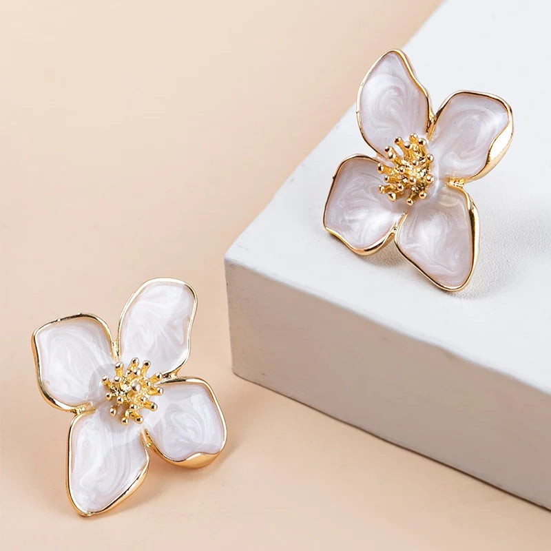 Flower Earrings Pink White Flowers Women