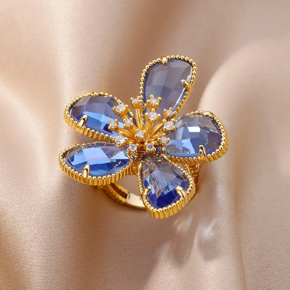 Flower Rings for Women Gold Color