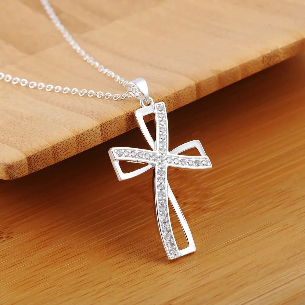 silver necklace charm for women cyrstal Cross