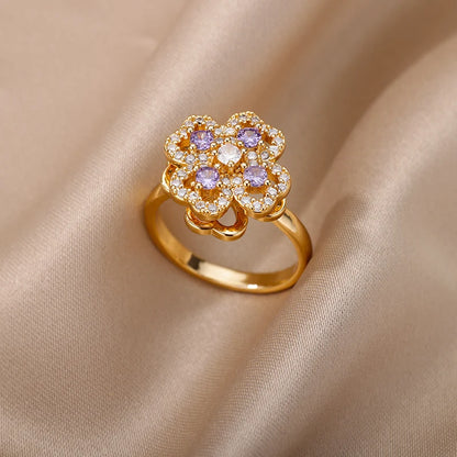 Flower Rings for Women Gold Color