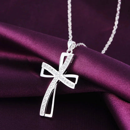 silver necklace charm for women cyrstal Cross