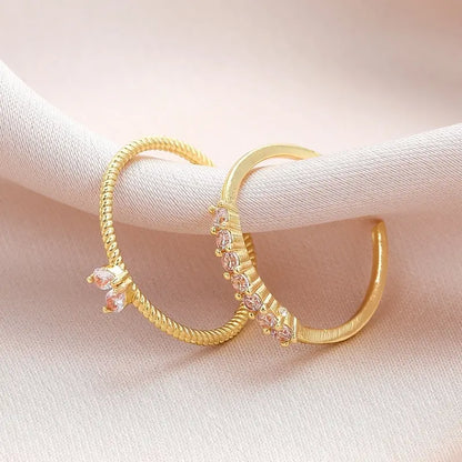 Gold Color Heart Rings Set For Women Luxury Fashion Elegant Twist Rings