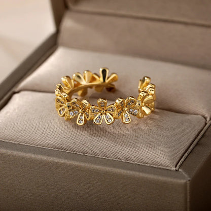 Flower Rings for Women Gold Color