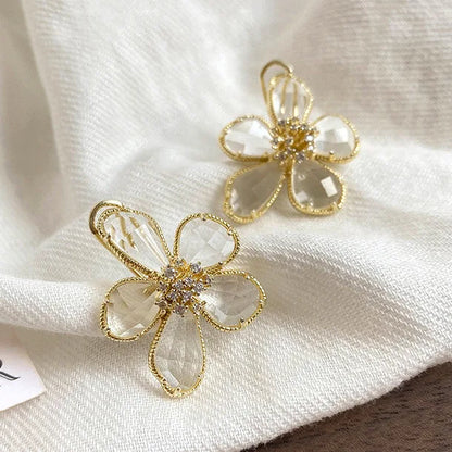 Fashion Crystal Flower Stud Earrings Brooch Ring Jewelry for Women Fashion Girls Vintage Jewelry Party Gift