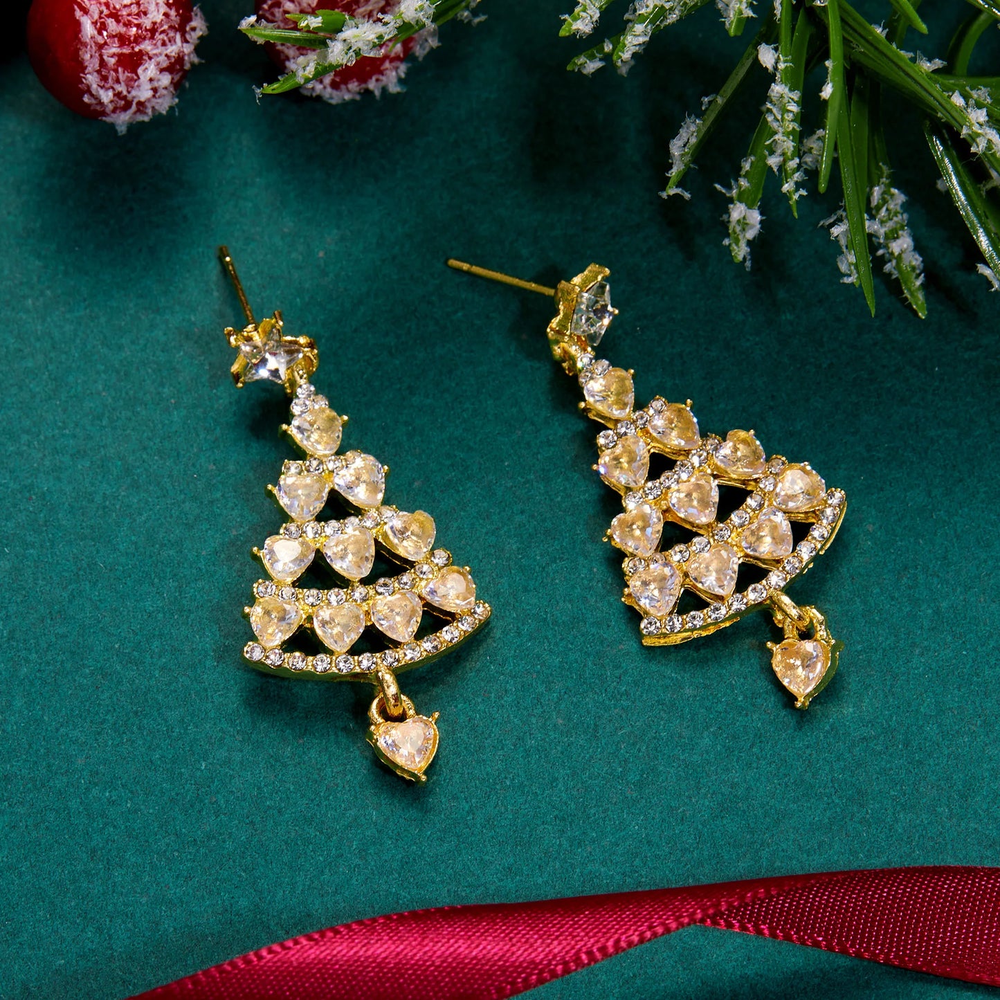 Fashion Christmas Tree Zircon Crystal Star Silver Color Earrings