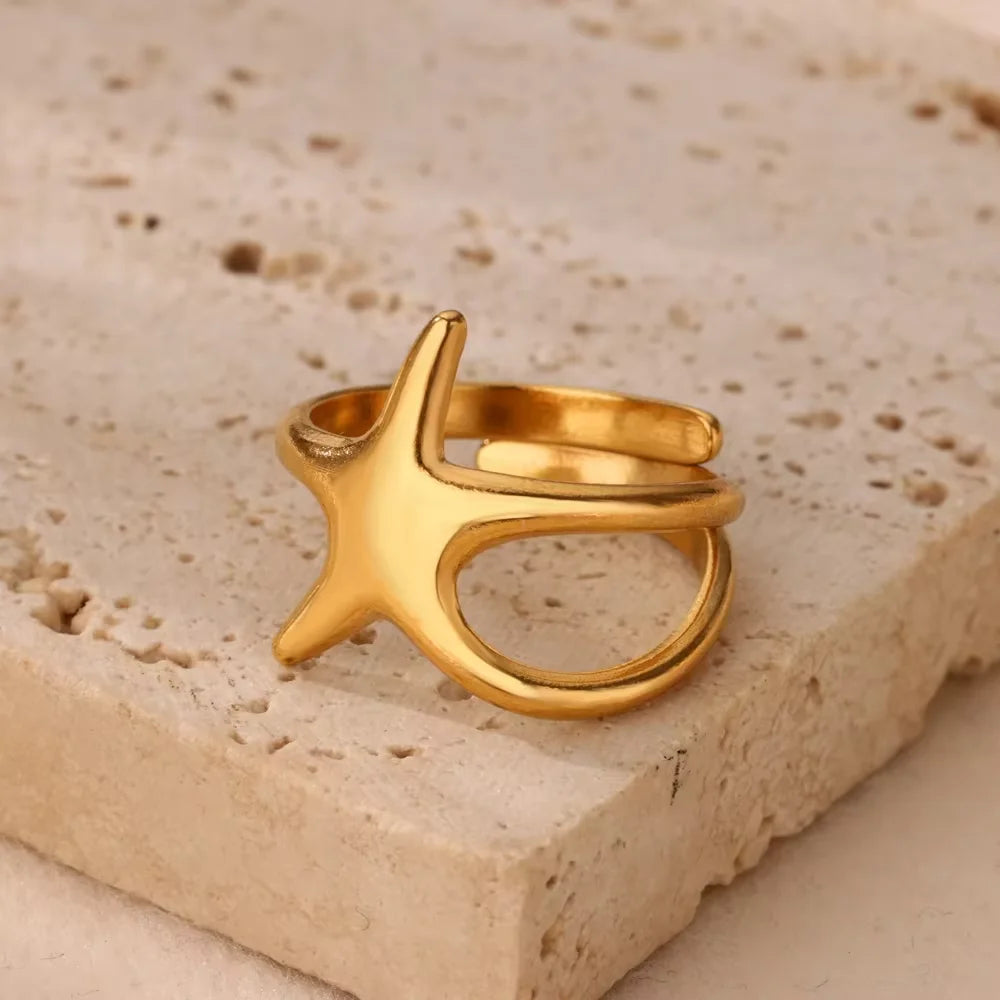 Elegant Flower Rings For Women Gold Color Sun Starfish