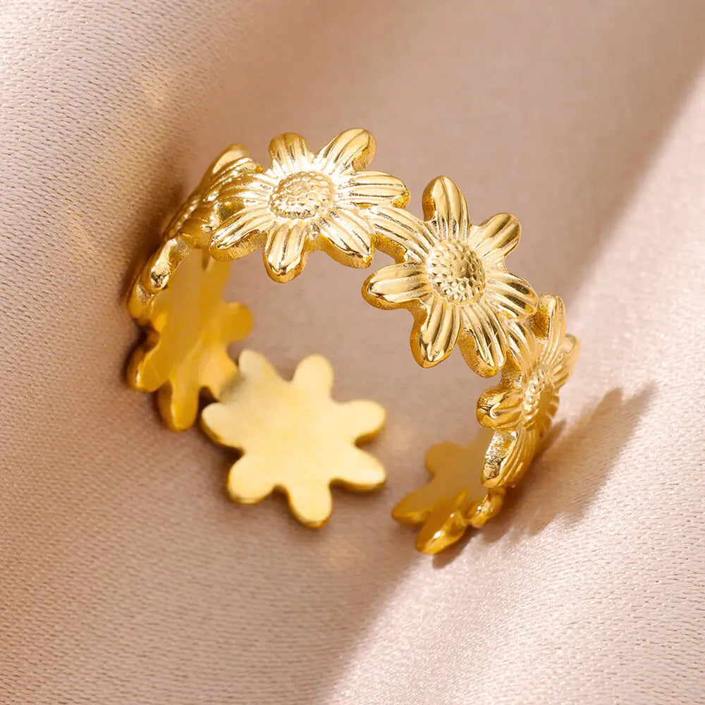 Flower Rings for Women Gold Color