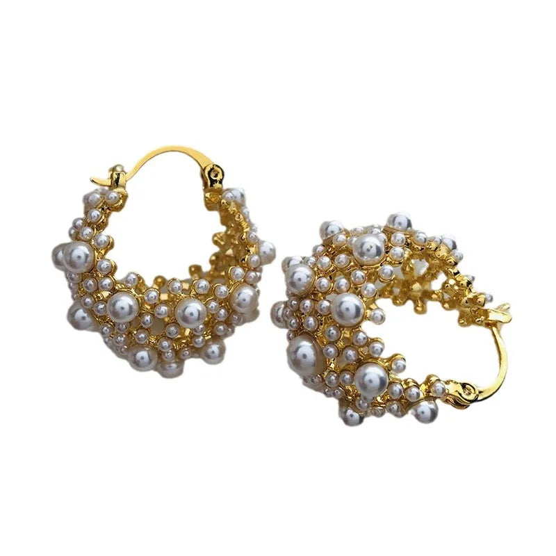 Irregular Metal Pearl Earrings European And American Style