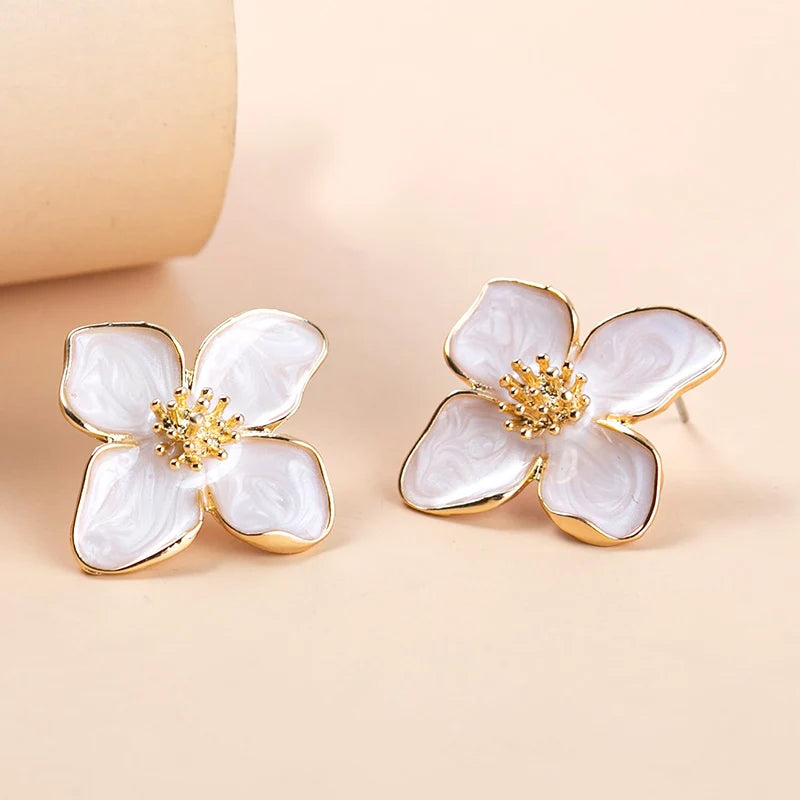 Flower Earrings Pink White Flowers Women