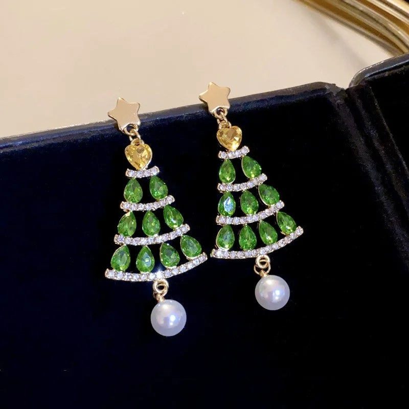 Fashion Christmas Tree Zircon Crystal Star Silver Color Earrings