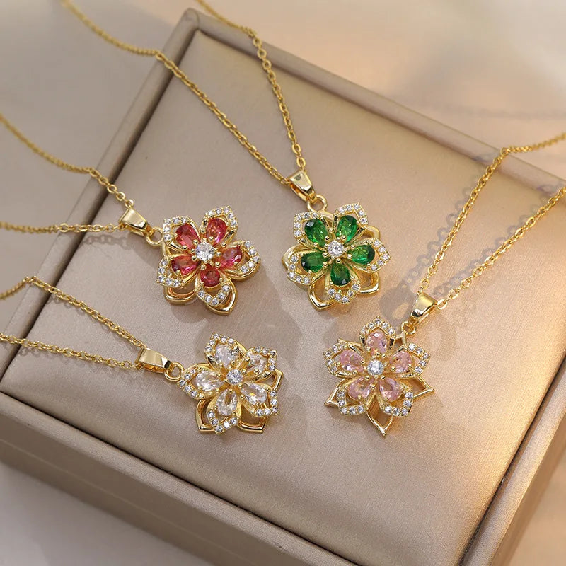 Gold  Romantic Flower Necklace For Women