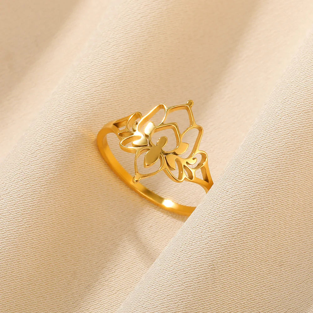 Flower Rings for Women Gold Color