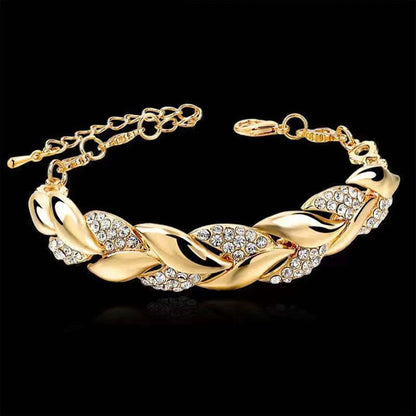 Bracelet Women's Gold Twisted Shining Crystal Stone Pendant