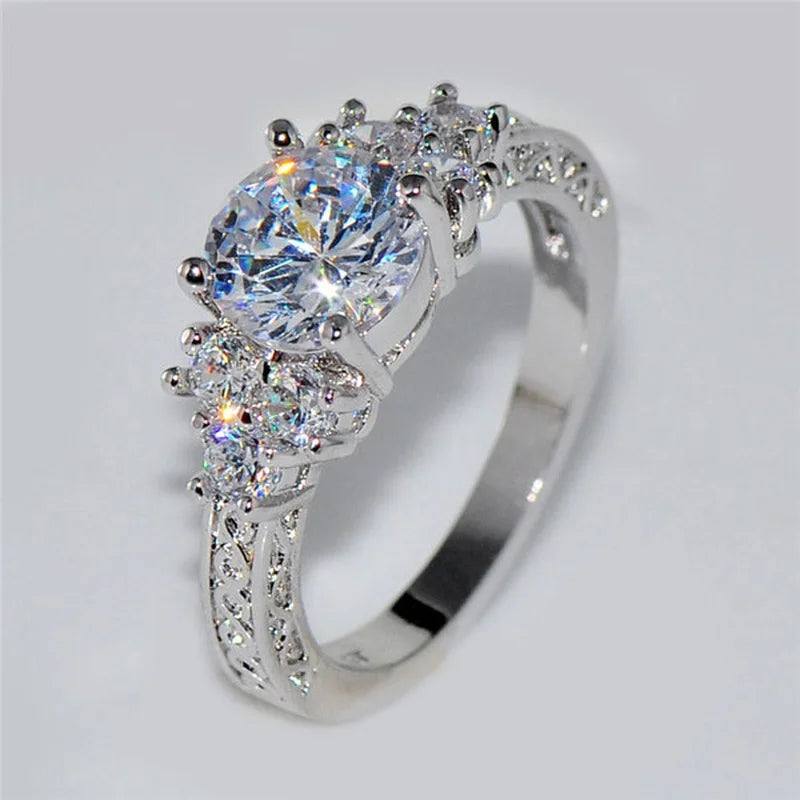 Fashion Silver Color Engagement Rings for Women Fashion White