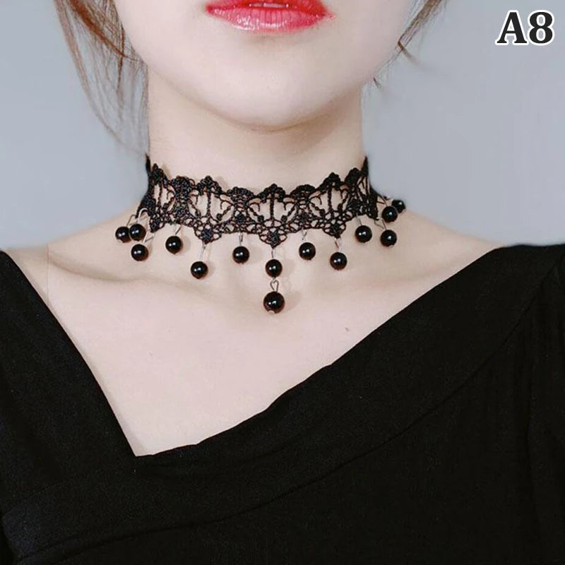 New Sexy Gothic Chokers Crystal Black Lace Neck