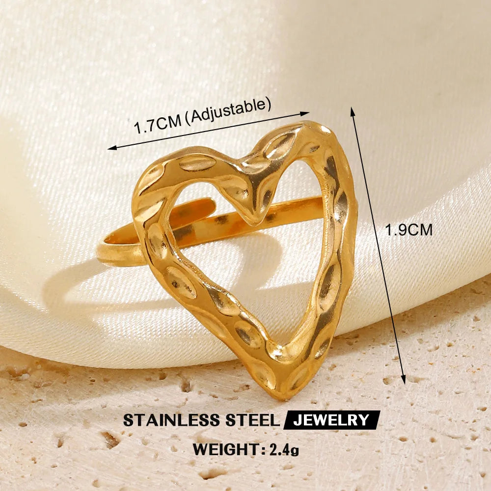 Gold Color Heart Ring Women Metal Finger Hollow