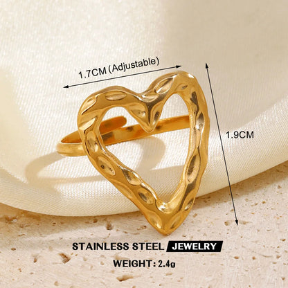 Gold Color Heart Ring Women Metal Finger Hollow