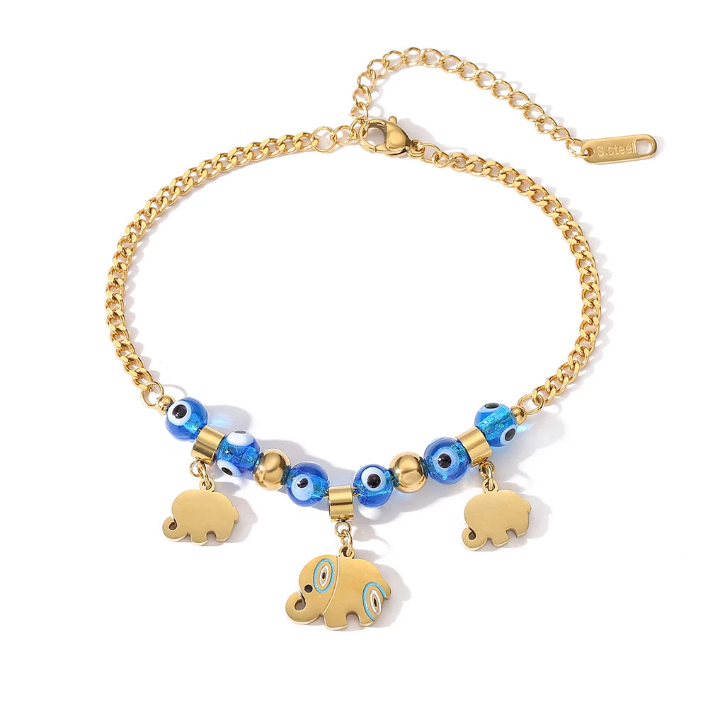 Gold Color Bracelets Lucky Elephant Evil Eye Jewelry