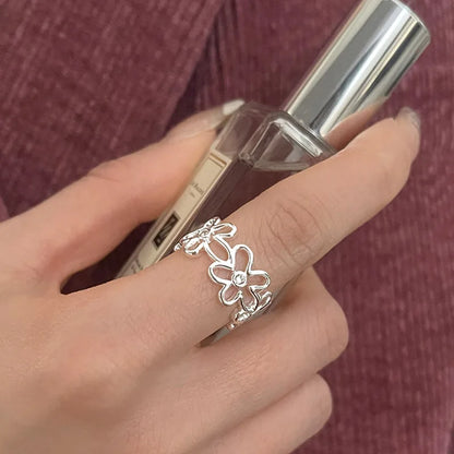 Silver Rings Fashion Flower