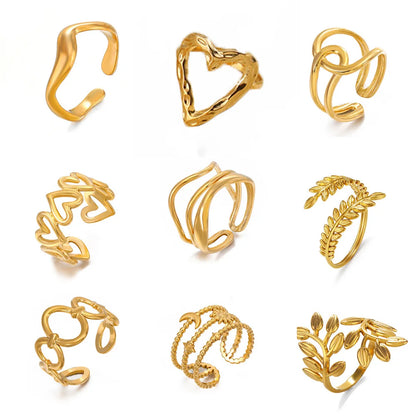 Gold Color Heart Ring Women Metal Finger Hollow