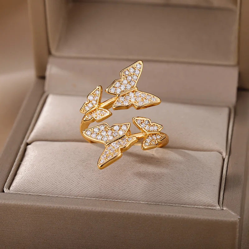 Butterfly Rings for Women Shiny Finger Ring