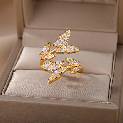 Butterfly Rings for Women Shiny Finger Ring